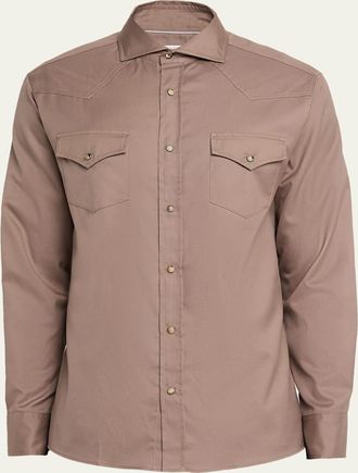Brunello Cucinelli Mens Piece-Dyed Cotton Western Shirt