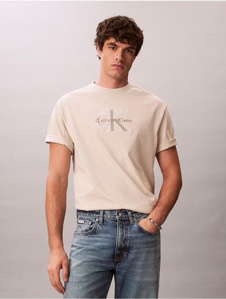 Calvin Klein Jeans Calvin Klein Mens Monologo Outline Graphic Classic T-Shirt - White/Natural - 2XL