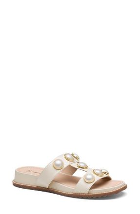 Johnston & Murphy Chandler Embellished Wedge Slide Sandal in Bone Glove Leather at Nordstrom, Size 8.5