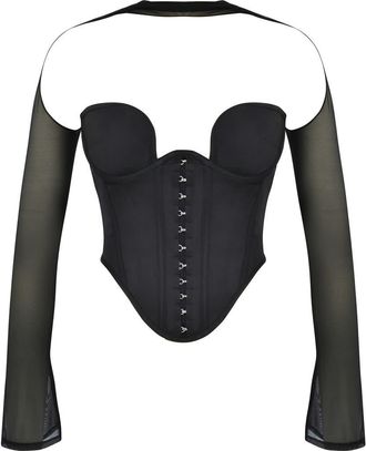 House of CB Mina Plunge Long Sleeve Structured Corset Top in Black at Nordstrom, Size X-Small D
