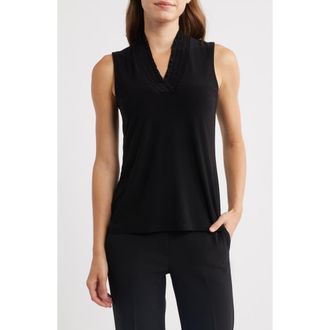 Anne Klein Smocked Neck Tank in Anne Black at Nordstrom, Size X-Small