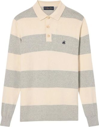 Brooks Brothers Truien & Vesten, Heren, Grijs, M, Katoen, Gestreepte katoen-kasjmier rugby gebreide polo