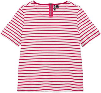 Vero Moda Rundhalsshirt VERO MODA VMABBY SS ZIP TOP JRS NOOS, Damen, Gr. XS, snow wei&szlig; stripes:jazzy, Jersey, Obermaterial: 77% Polyester, 19% Viskose, 4% Elast