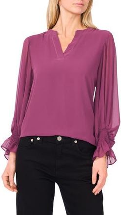 Vince Camuto Ruffle Cuff Split Neck Top in Sweet Plum at Nordstrom Rack, Size X-Small