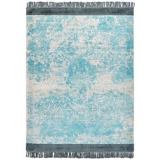 Beliani Alfombra De Viscosa Azul Claro Beige 160 X 230 Cm Algod&oacute;n Flecos Envejecido Akarsu