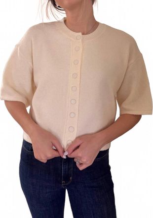 Pinch Design Knit Short Sleeve Button Cardigan Top In Cream