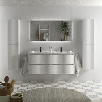Cygnus Bath Mueble De Ba&ntilde;o Kira 120cm Blanco Mate 4 Cajones Lavabo 2 Pozas Porcelana