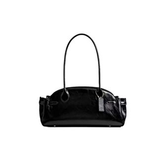 Generic Womens Commuter Oulder Bag 2025 New Sle Soft Leather Handbag Ball Game Underarm Pillow Daily Use Zipper Closure(Black)