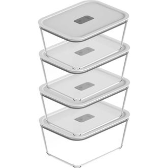 Ou Stackable Airtight Glass Food Storage Container Set with Microwave Valve and Leak Proof Lid, 8 Piece in Clear With White Lid at Nordstrom