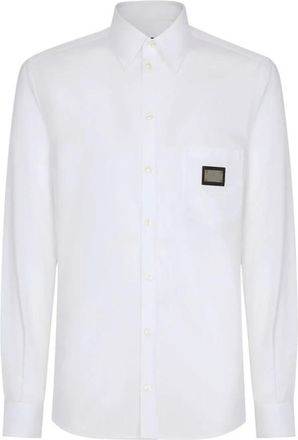 Dolce & Gabbana Witte shirts met metalen logo - Heren - Casual Overhemden - Wit - M - Katoen - Overhemden