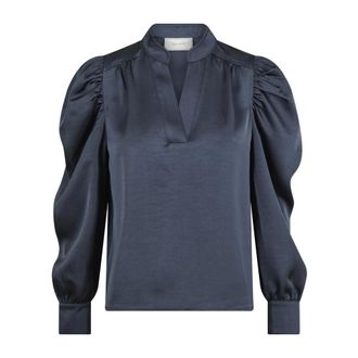 Neo Noir Overhemden, Dames, Blauw, S, Satijn, Middernachtblauwe Satijnen Blouse