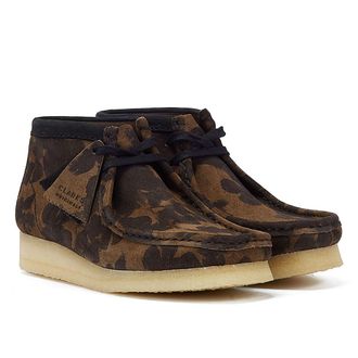 Clarks Wallabee Floral Womens Black/Khaki Boots - Green - Size UK 6