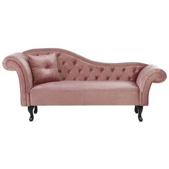 Beliani Beliani - Chaise Longue Tapizado En Terciopelo Rosa Acolchado Capiton&eacute; Versi&oacute;n Izquierda Con Coj&iacute;n Lattes