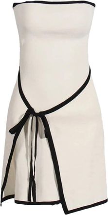 Generic Solid Spliced Lace Up Mini Dresses for Women Slash Neck Sleeveless High Waist Slimming Dress White S