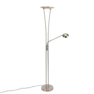 QAZQA Moderno L&aacute;mpara De Pie Moderna De Acero Con Brazo De Lectura Incluido Led - Ibiza Acero /vidrio Alargada Incluye Led Max. 1 X 23 Watt - Qazqa