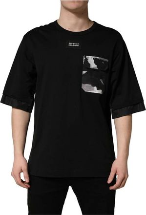 Dolce & Gabbana T-Shirts, male, Black, Size: M DG DNA Logo Camouflage Oversized Cotton Pocket T-Shirt
