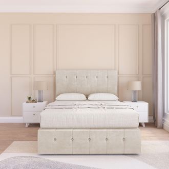 Sloomy Cambridge Plush Bed Set, No Drawers Mattress & 54 Headboard in Cream | Size: Single