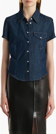 Khaite Cavazos Short Sleeve Denim Snap-Up Shirt in Benson at Nordstrom, Size X-Small