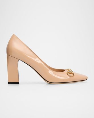 Gucci 85mm Zhora Horsebit Leather Pumps