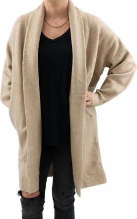 Lush Long Foldover Collar Cardigan In Beige
