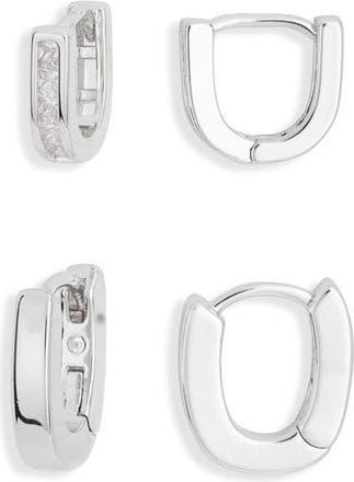 Nordstrom Rack Set of 2 Inset Hoop Earrings in Clear- Silver at Nordstrom Rack