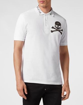 Philipp Plein Polo Shirt Ss Skull&Amp;Bones Men in White at Nordstrom, Size Xxx-Large
