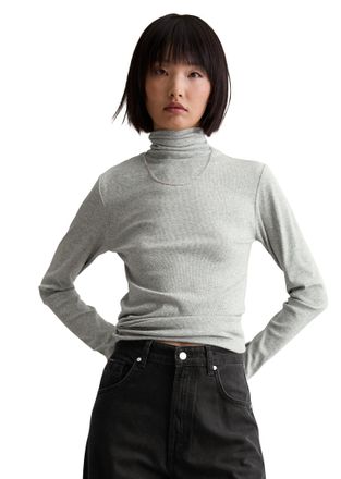 Marc O'Polo Denim Rollkragenshirt MARC OPOLO DENIM slim fit aus Rippjersey, Damen, Gr. XL, stone melange, Rippware, Obermaterial: 96% Baumwolle, 4% Elasthan, slim fit, 