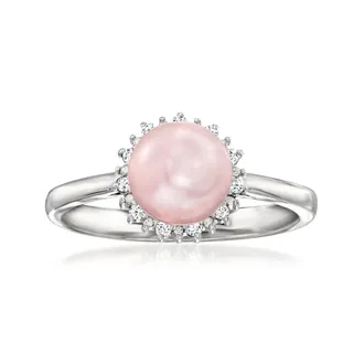 Ross-Simons 6.5-7mm Pink Cultured Pearl Ring With Diamonds in Sterling Silver