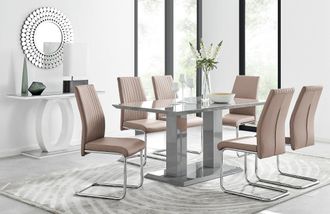 Furniturebox Imperia Grey Modern High Gloss Dining Table & 6 Lorenzo Dining Chairs Set in Beige