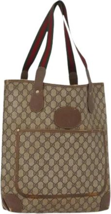 Gucci Pre-owned Vintage Canvas Tote Bag - Dames - Vintage Shopper - Beige - ONE Size - Leer - Vintage