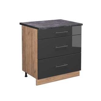 Vicco Mueble Bajo De Cocina Fame-line, Antracita Alto Brillo, 80 Cm Con 3 Cajones, Et Antracita