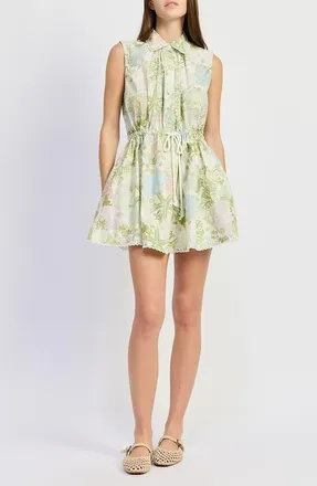 En Saison Blair Shell Print Minidress in Ivory Olive Multi at Nordstrom, Size X-Small