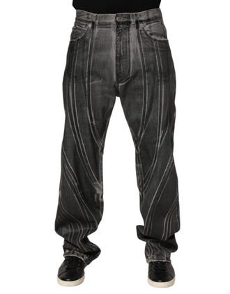 Dolce & Gabbana Black Grey Graphic Print Denim Pants Mens Jeans