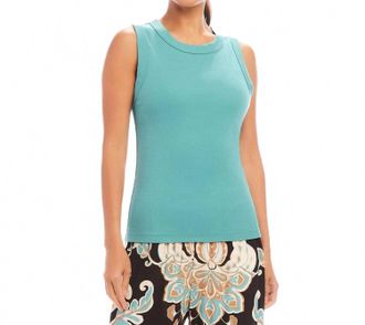 Karen Kane Ribbed Tank In Aqua
