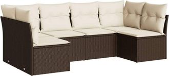 vidaXL Vidaxl - Set Sof&aacute;s De Jard&iacute;n 6 Piezas Y Cojines Rat&aacute;n Sint&eacute;tico Marr&oacute;n