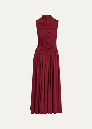 Toccin Faria Ruched Mock-Neck Jersey Midi Dress