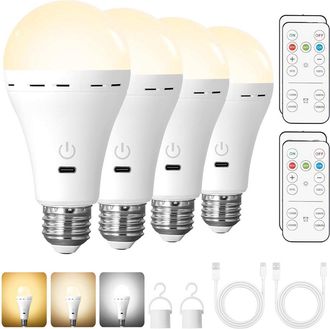 No Brand Cuatro Bombillas Led E27 Con Bater&iacute;a Recargable, Mando A Distancia, Regulables, Con Funci&oacute;n De Temporizador Y 3 Temperaturas De Color
