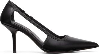 Brunello Cucinelli Monili-trim cut-out leren pumps - Dames - Pumps - Zwart - 39 EU - Leer - Schoenen