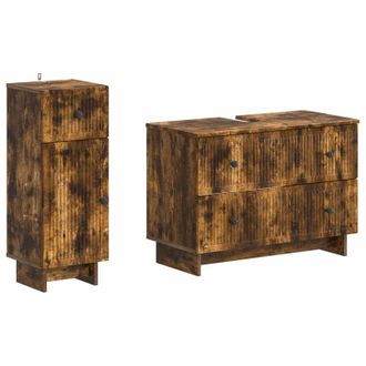 vidaXL Juego De Gabinete De Ba&ntilde;o De 2 Piezas Ede Roble Ahumado Vidaxl