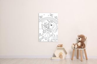 Queence Bild »Fee und Einhorn« Blumenbilder Blätter Blätterbilder Einhorn Feen Felder Figuren Mädchen Märchen Märchenbilder Regenbogen Reitbilder Wichtel klas