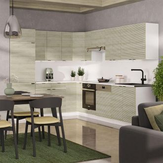 Vicco Cocina Esquinera Fame-line, Panel Roble/blanco, 227 X 60 Cm Sin Encimera