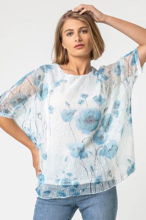 Roman Mesh Overlay Floral Print Top