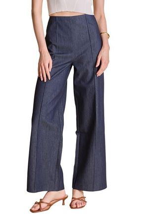 endless rose Creased Wide Leg Denim Pants in Navy Denim at Nordstrom, Size Medium