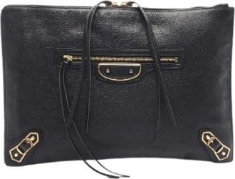Balenciaga Pre-owned Clutches, female, Black, Size: ONE SIZE Pre-owned Classic Metallic Edge Leather Clutch Bag