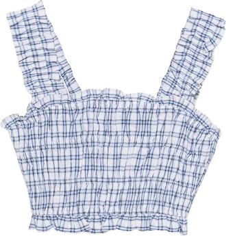 Maje check-pattern ruffled top - women - Cotton - 2 - White