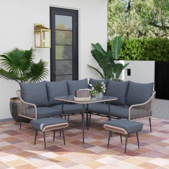 OUTSUNNY 6 Piece Garden Furniture Set Garden Sofa with Cushions in Light Brown