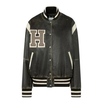 Halfboy Leather Jackets, female, Brown, S, Bomber Varsity