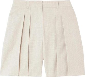 Theory Geplooide Short in Good Linen - Dames - Bermuda - Beige - S - Leer - Korte Broeken