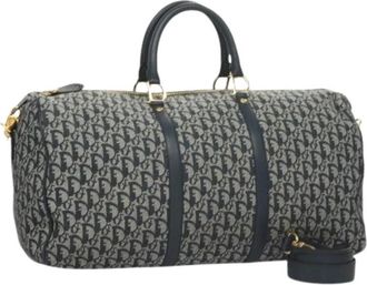 Dior Pre-owned Trotter Canvas Boston Tas - Dames - Vintage Weekendtas - Blauw - ONE Size - Leer - Vintage