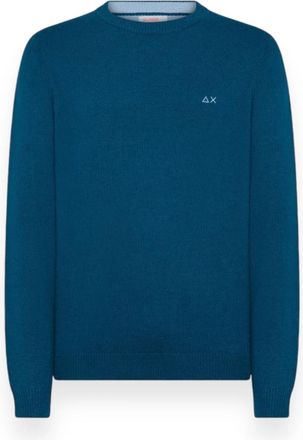 Sun 68 Warme Ronde Effen Trui - Heren - Ronde hals truien - Blauw - S - Wol - Truien & Vesten